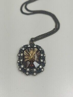 NWT Jewelry Long Bronze Tone Statement Necklace Champagne Faceted Pendant